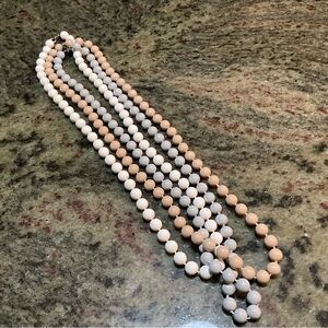 Trio of Fashion Beaded Necklaces Cream Tan Gray Vintage Lightweight